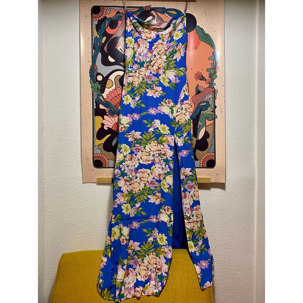 Privacy Please x Revolve Tyler Maxi Dress, Blue Floral Print - M